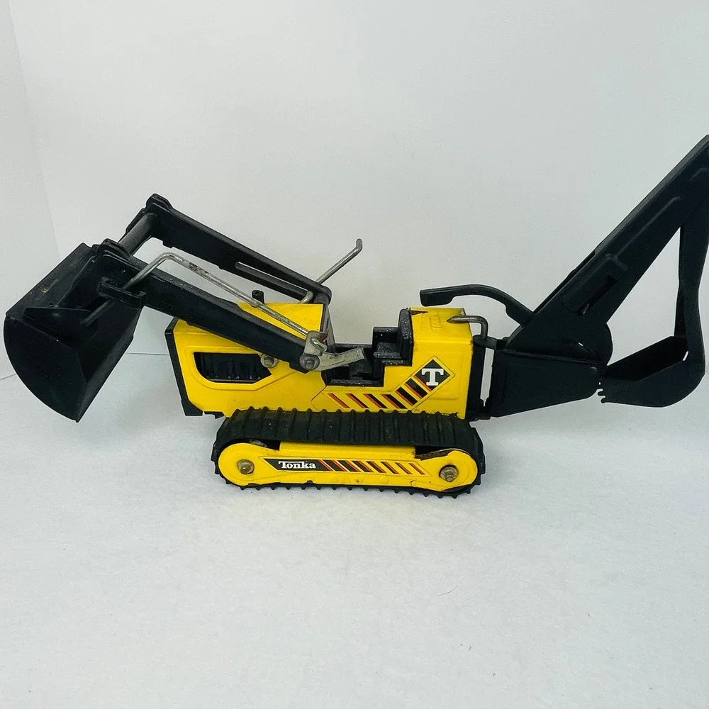 Vintage Tonka Pressed Steel Backhoe Loader Crawler Yellow Black Construction Toy